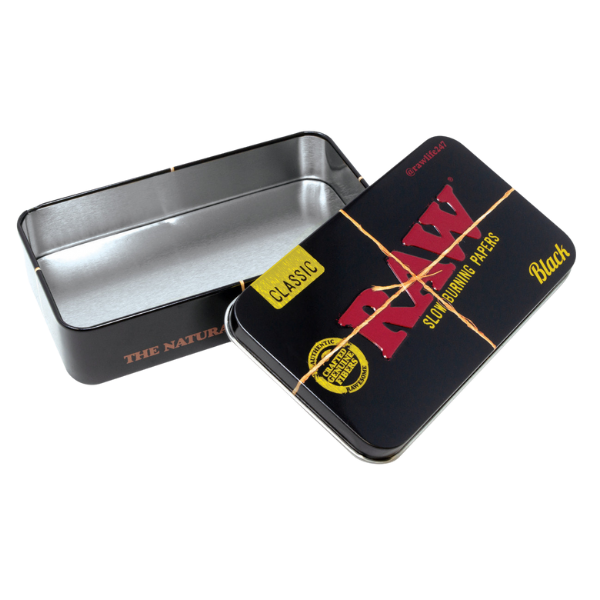 Rolling Trays / Small Tin Storage Case Raw Black